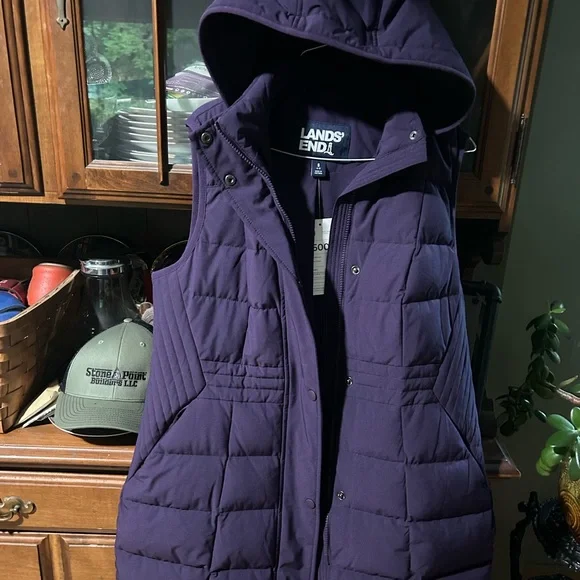 Lands' End Deep Purple Hooded Puffer Vest - Picture 1 of 1
